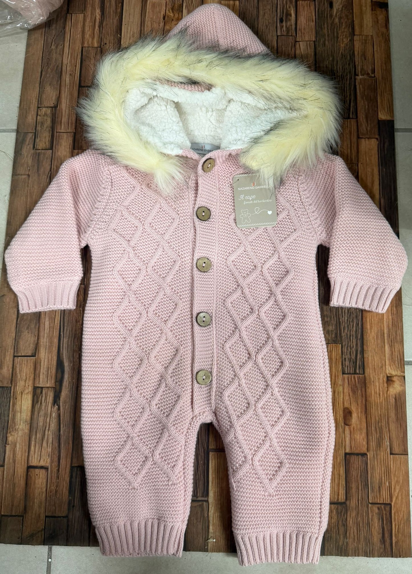Eskimo Neonato Nazareno Gabrielli NG-2021 con Cappuccio e Pelliccia Ecologica – Avio, Cielo, Cipolla e Rosa