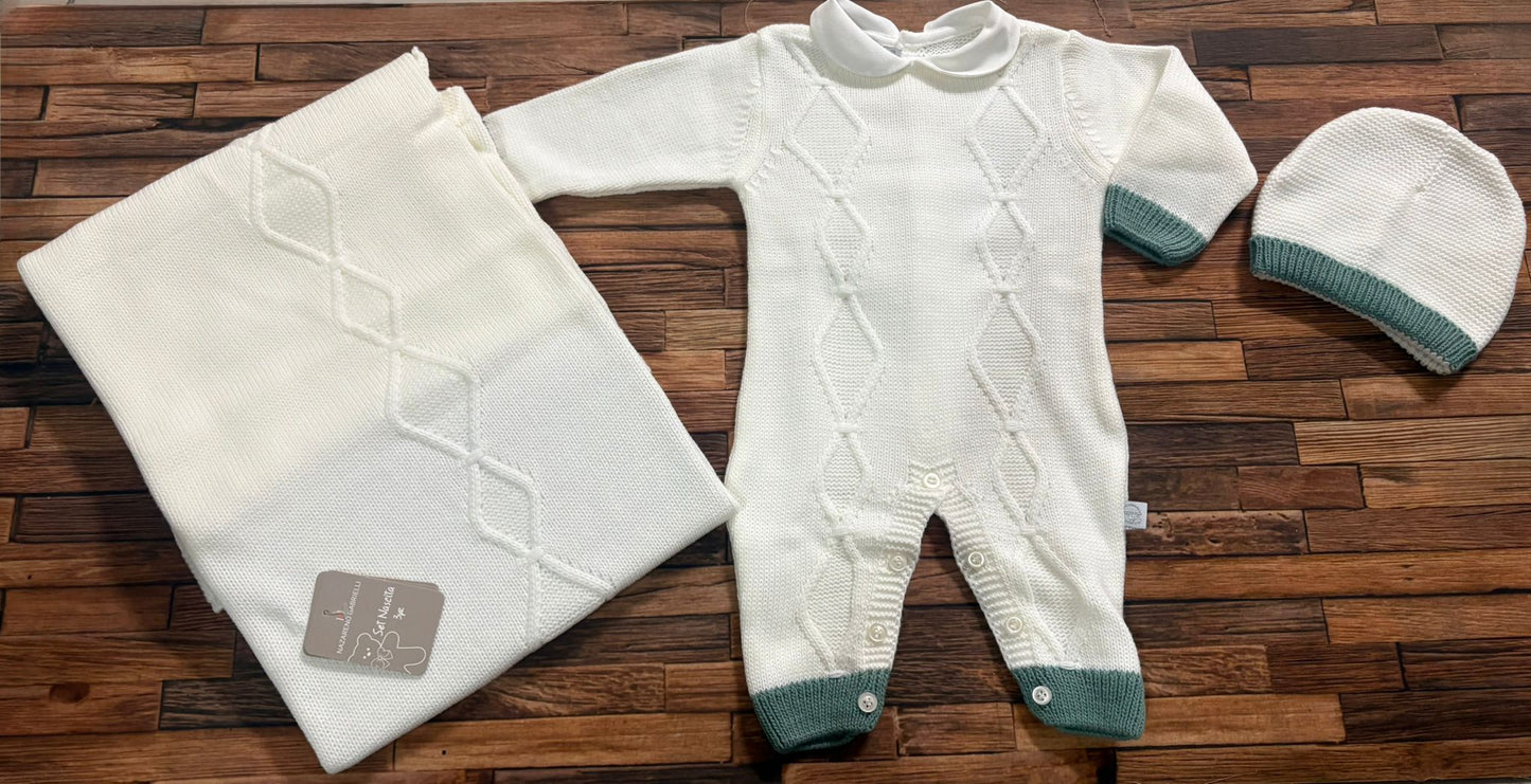 Completo Neonato 3 Pezzi Nazareno Gabrielli NG-3488 Tutina Copertina e Cappellino