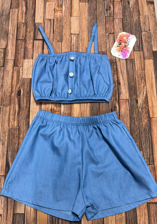 Completo Neonata Jeans Chiaro Made in Italy | Top con Spalline e Short