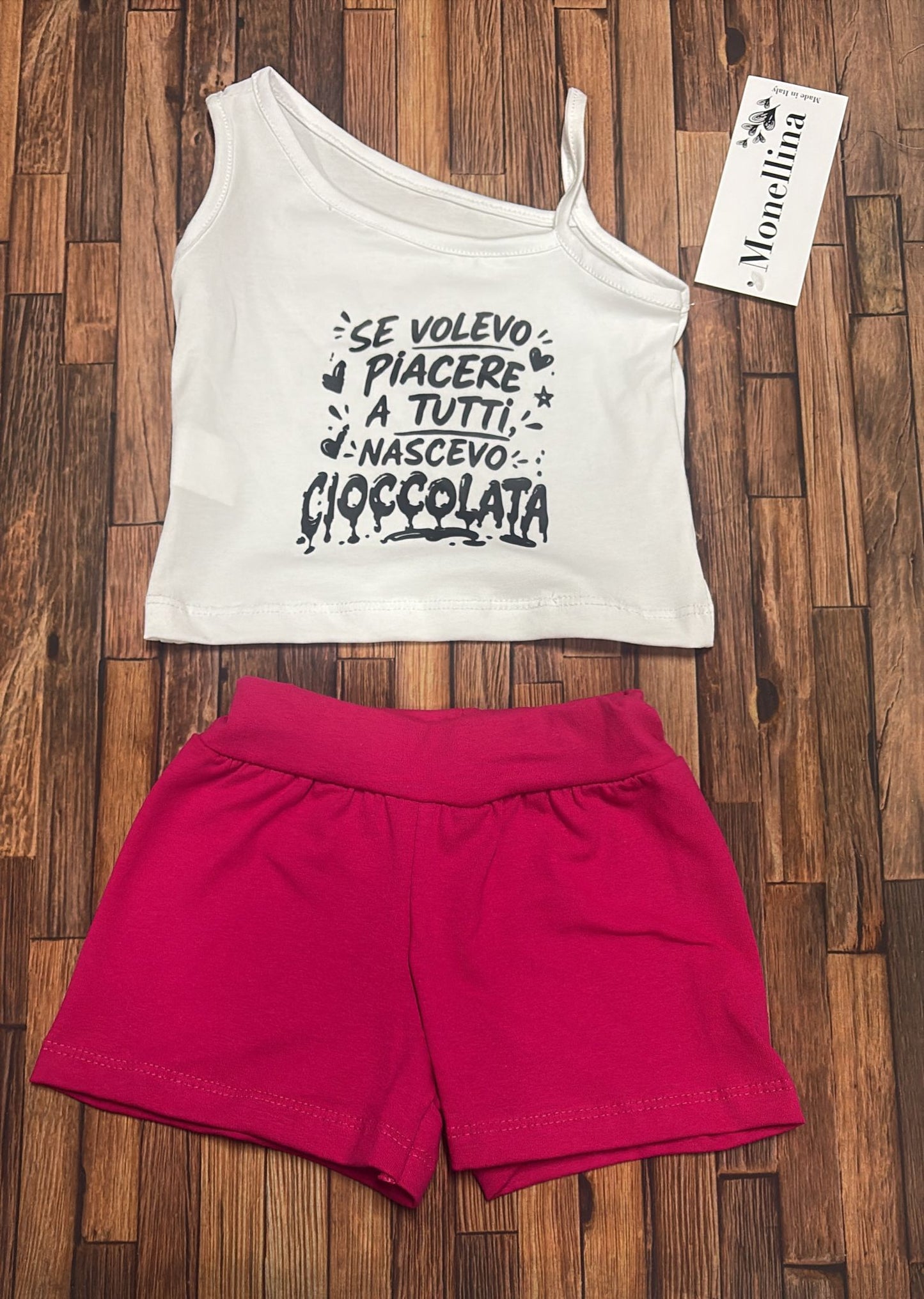 Completino Neonata "Cioccolata" Top Monospalla e Pantaloncini | Made in Italy