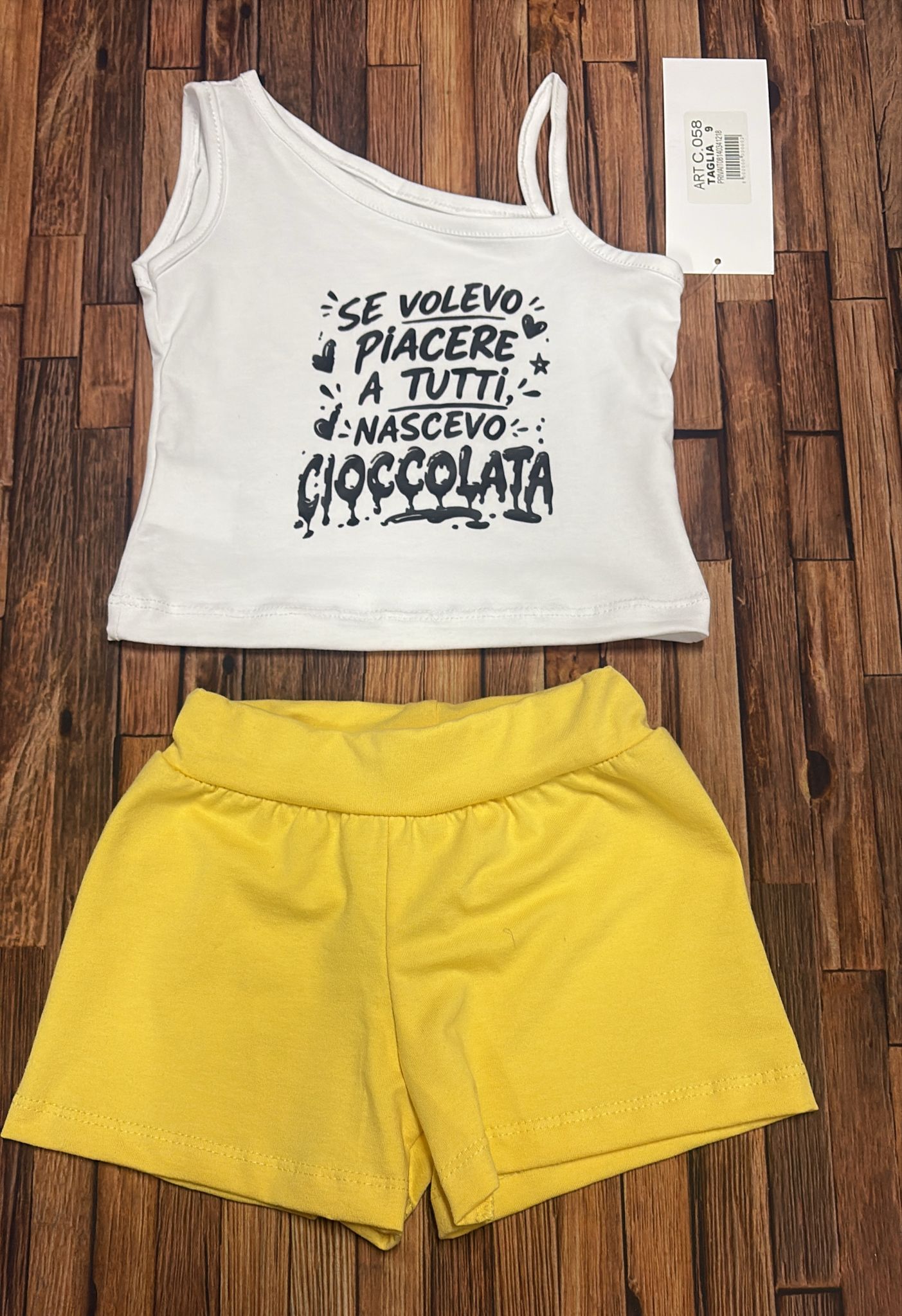 Completino Neonata "Cioccolata" Top Monospalla e Pantaloncini | Made in Italy