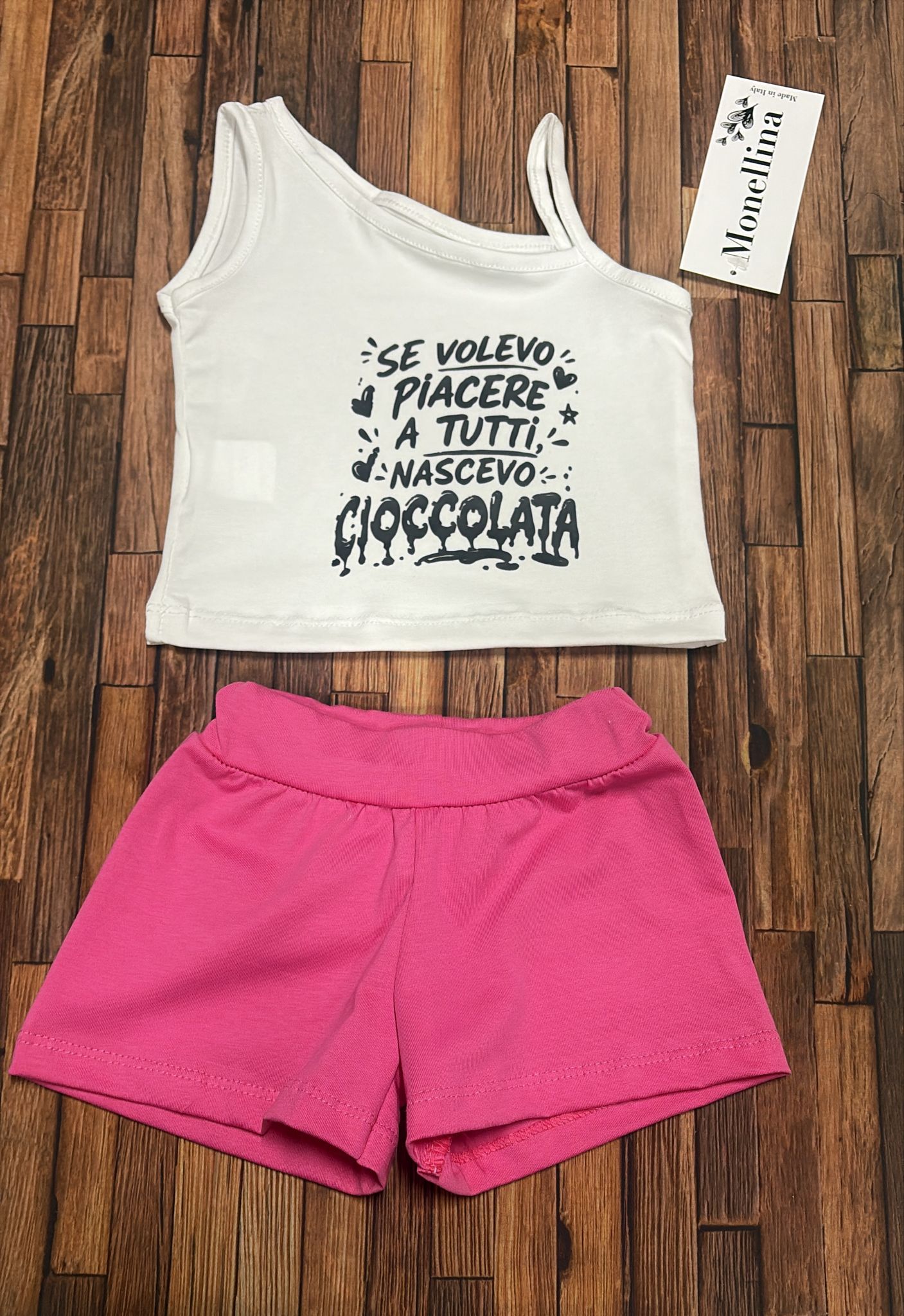 Completino Neonata "Cioccolata" Top Monospalla e Pantaloncini | Made in Italy