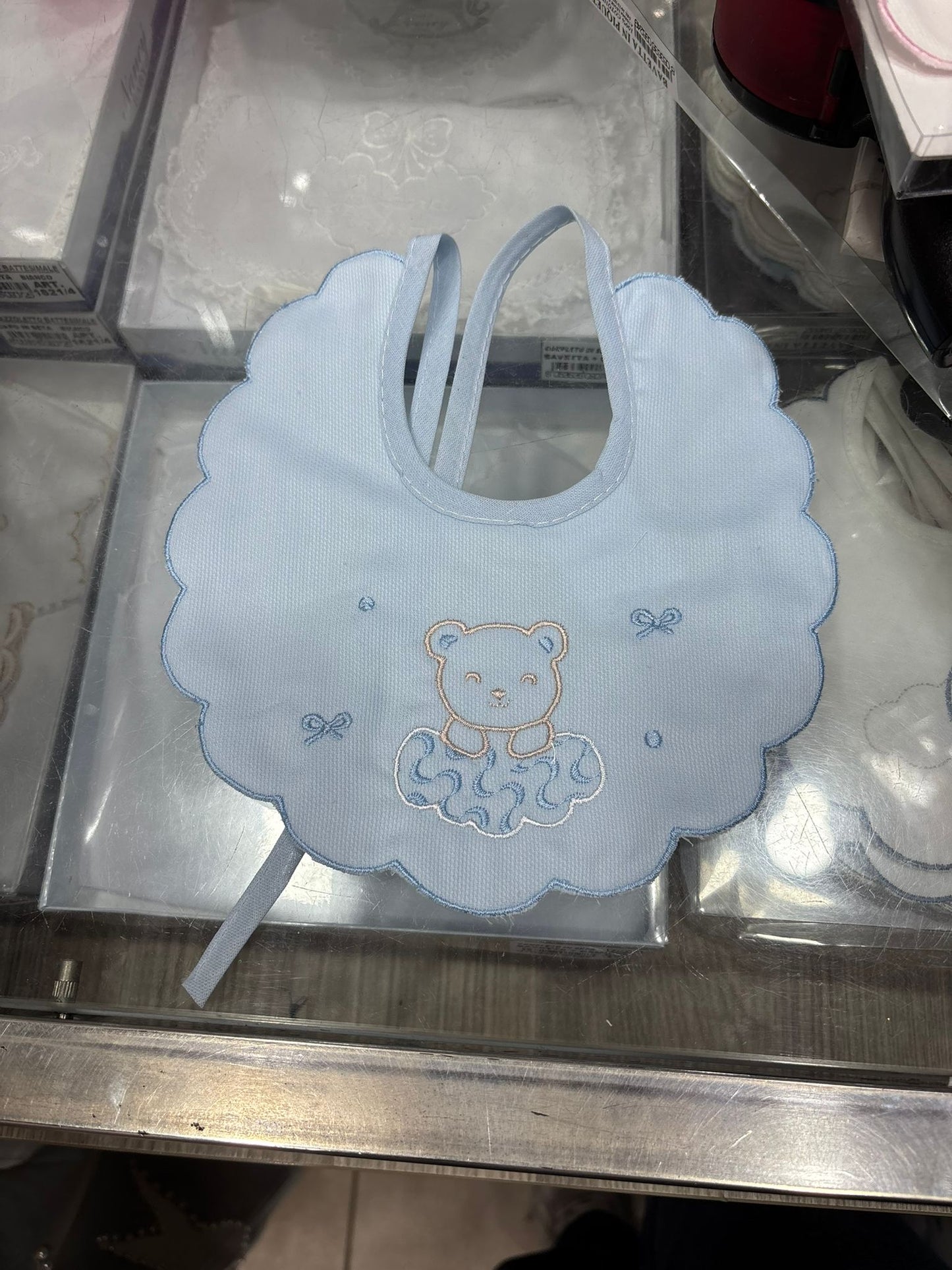 Bavetta Neonato in Piquet 100% Cotone IRGE con Ricamo Orsetto