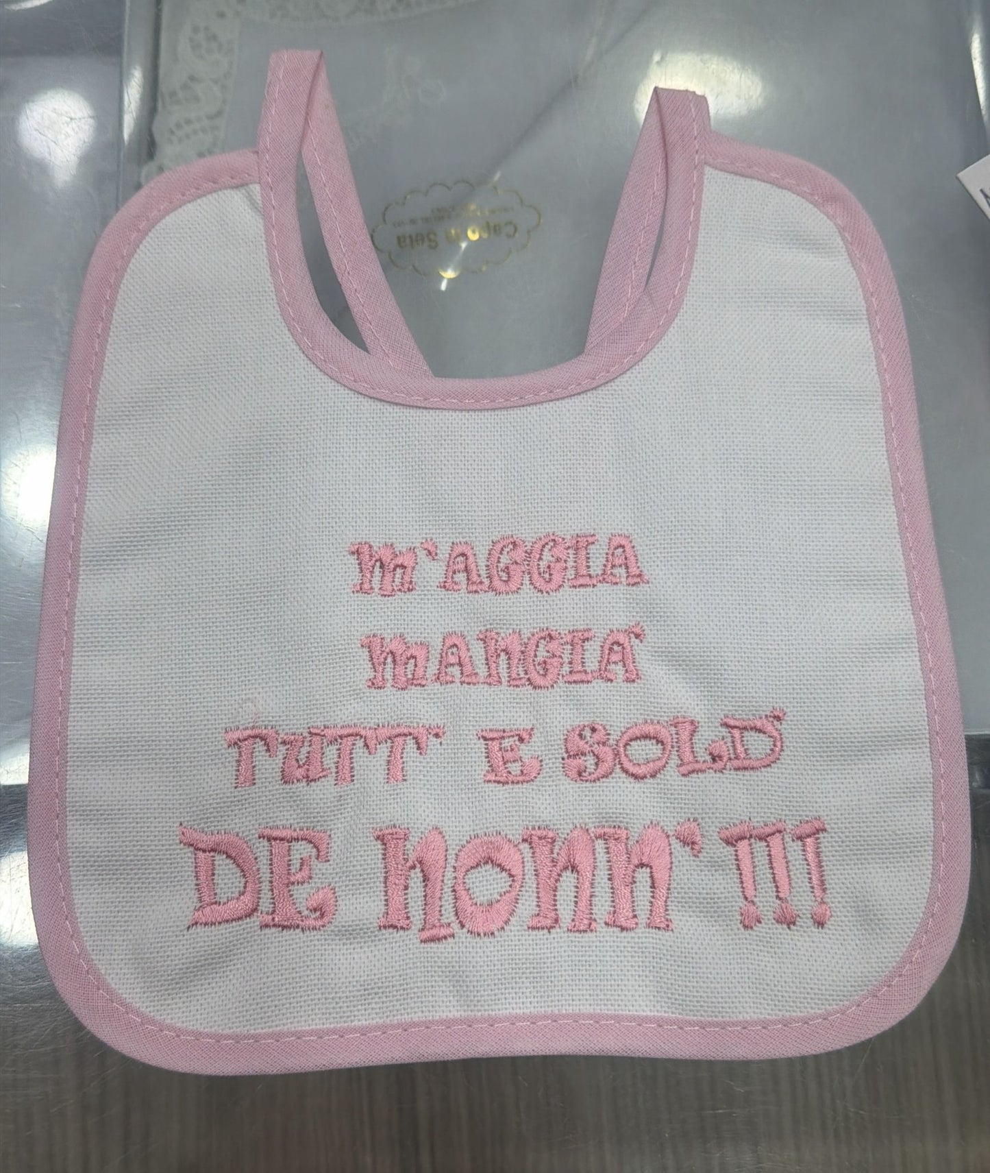 Bavetto Neonato Divertente Napoletano in Cotone – Bavaglino con Frasi Simpatiche Rosa Baby