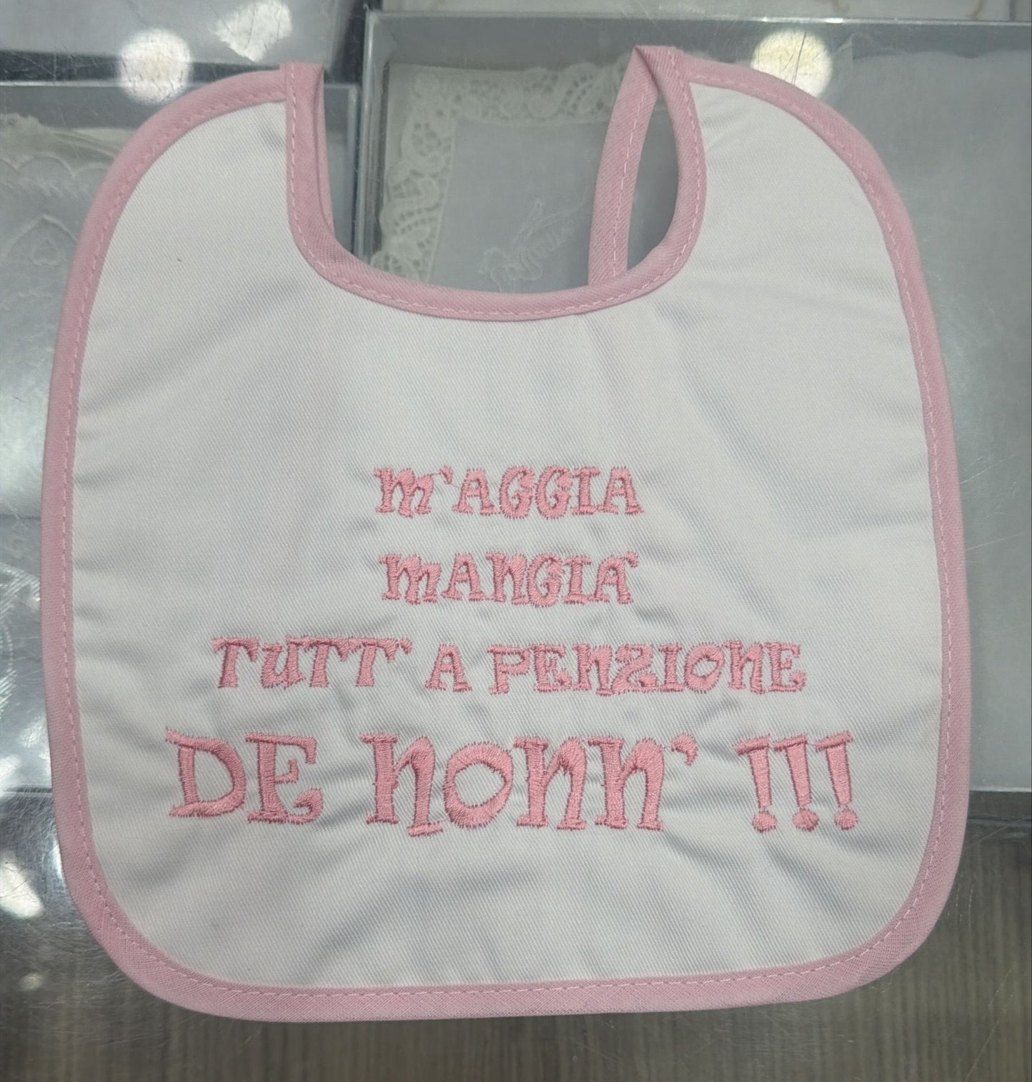 Bavetto Neonato Divertente Napoletano in Cotone – Bavaglino con Frasi Simpatiche Rosa Baby