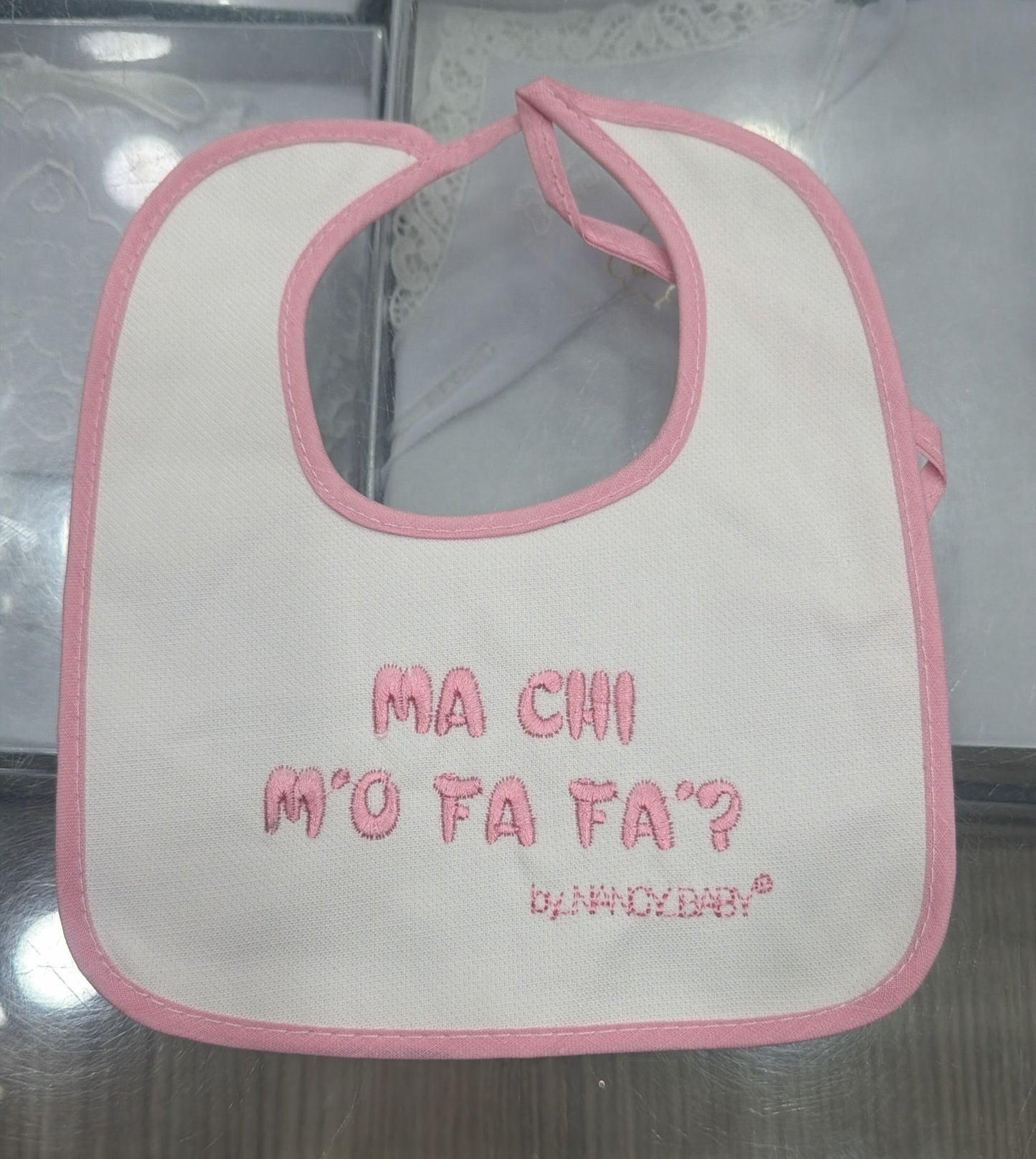Bavetto Neonato Divertente Napoletano in Cotone – Bavaglino con Frasi Simpatiche Rosa Baby