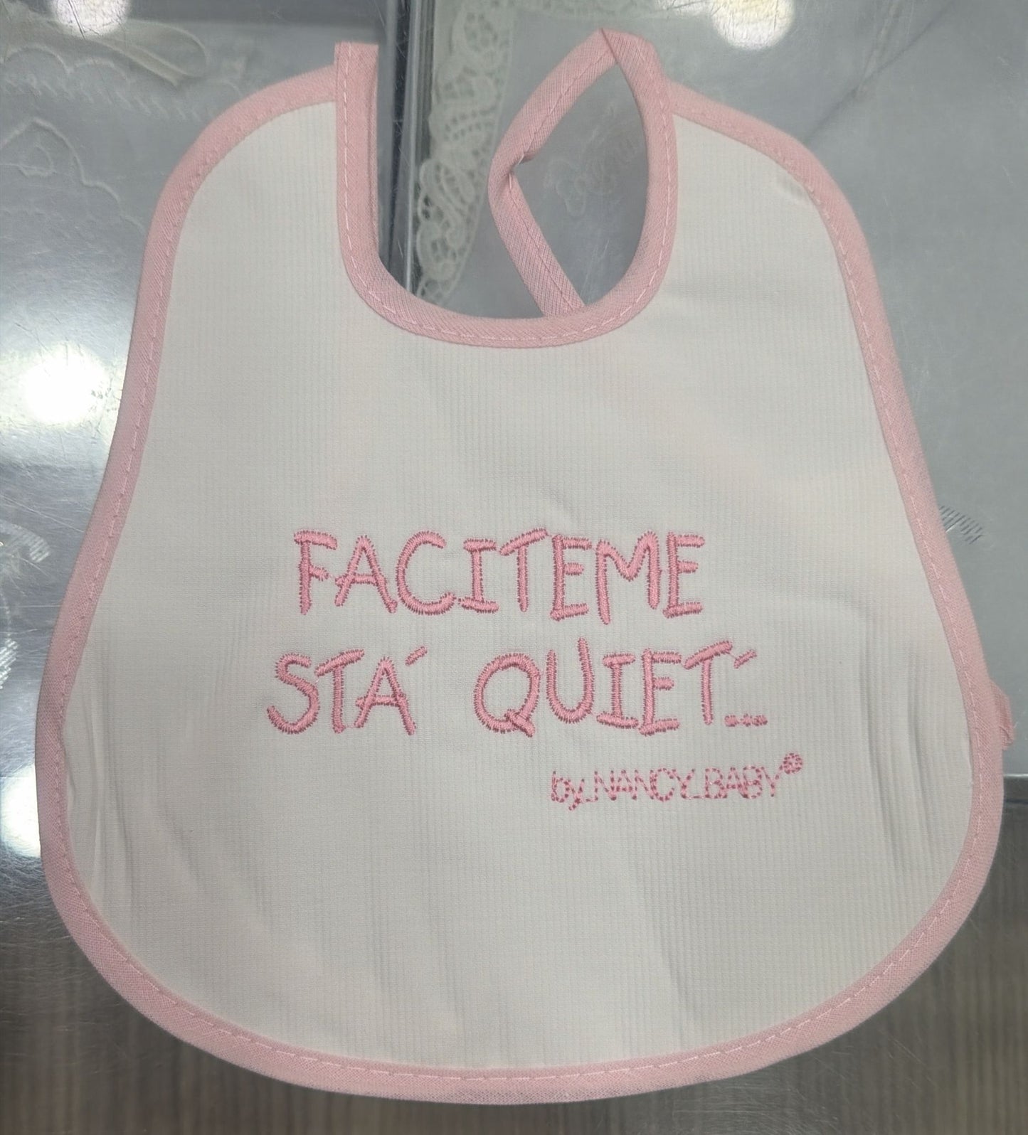 Bavetto Neonato Divertente Napoletano in Cotone – Bavaglino con Frasi Simpatiche Rosa Baby
