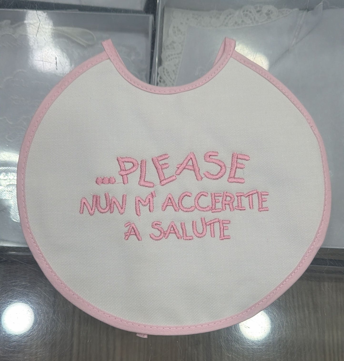 Bavetto Neonato Divertente Napoletano in Cotone – Bavaglino con Frasi Simpatiche Rosa Baby
