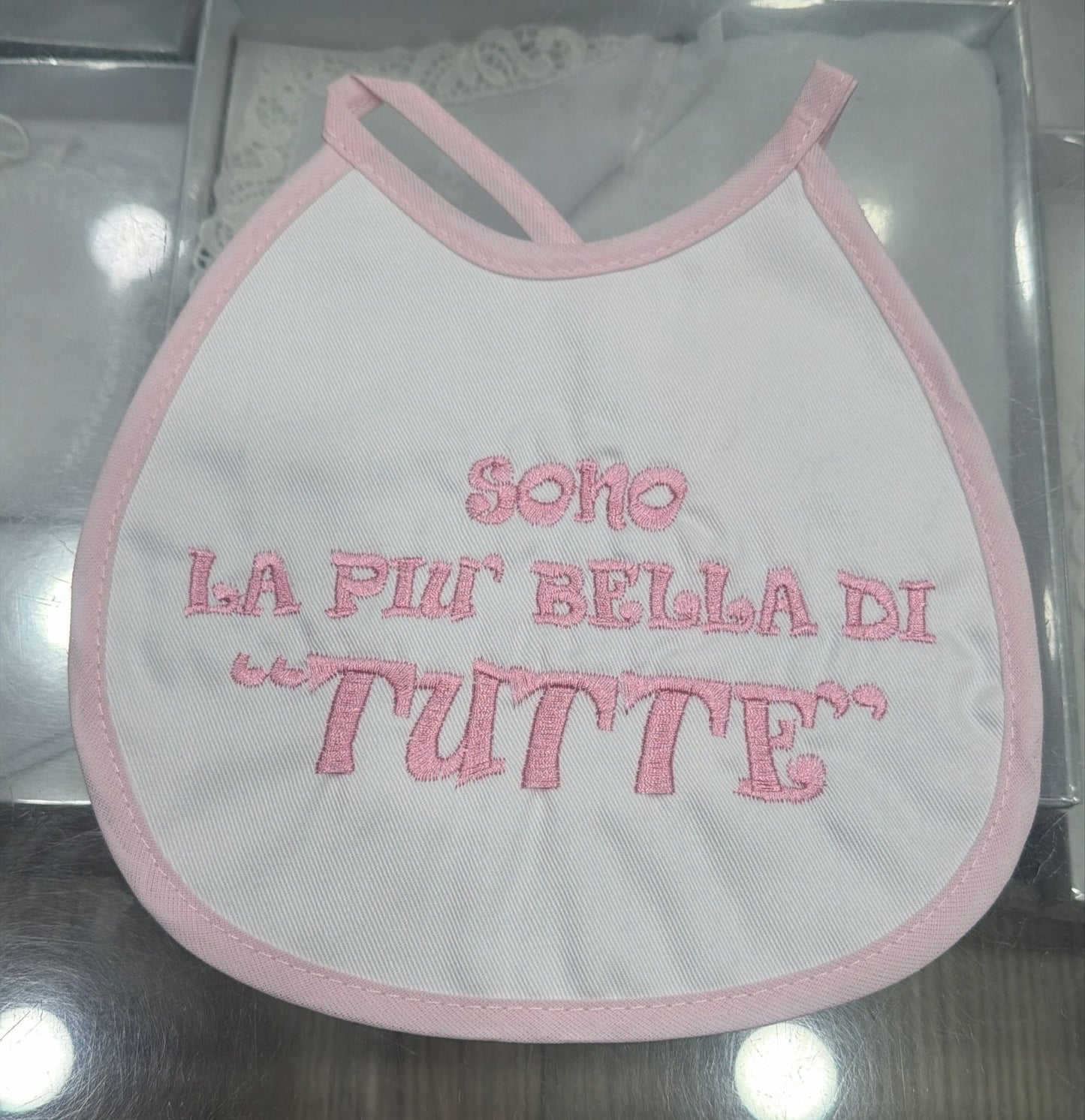 Bavetto Neonato Divertente Napoletano in Cotone – Bavaglino con Frasi Simpatiche Rosa Baby