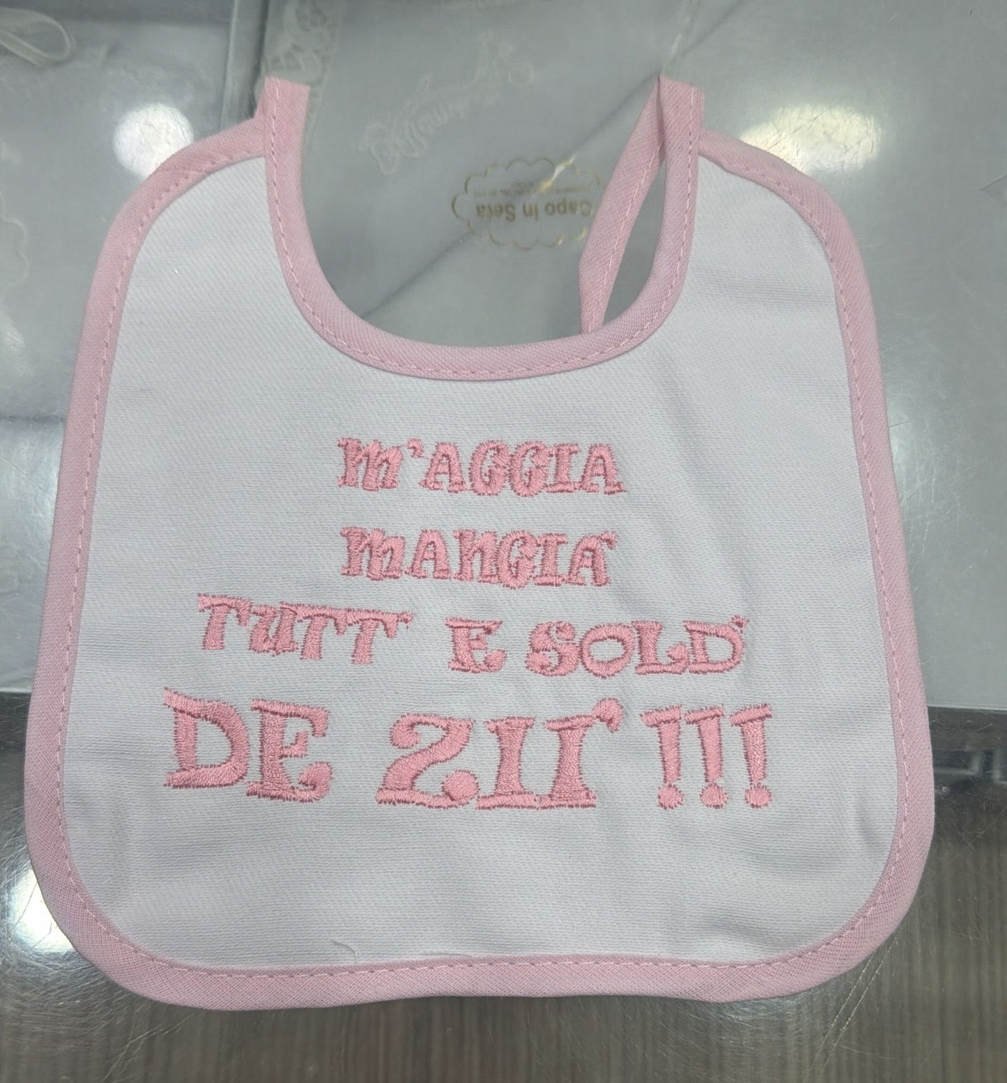 Bavetto Neonato Divertente Napoletano in Cotone – Bavaglino con Frasi Simpatiche Rosa Baby