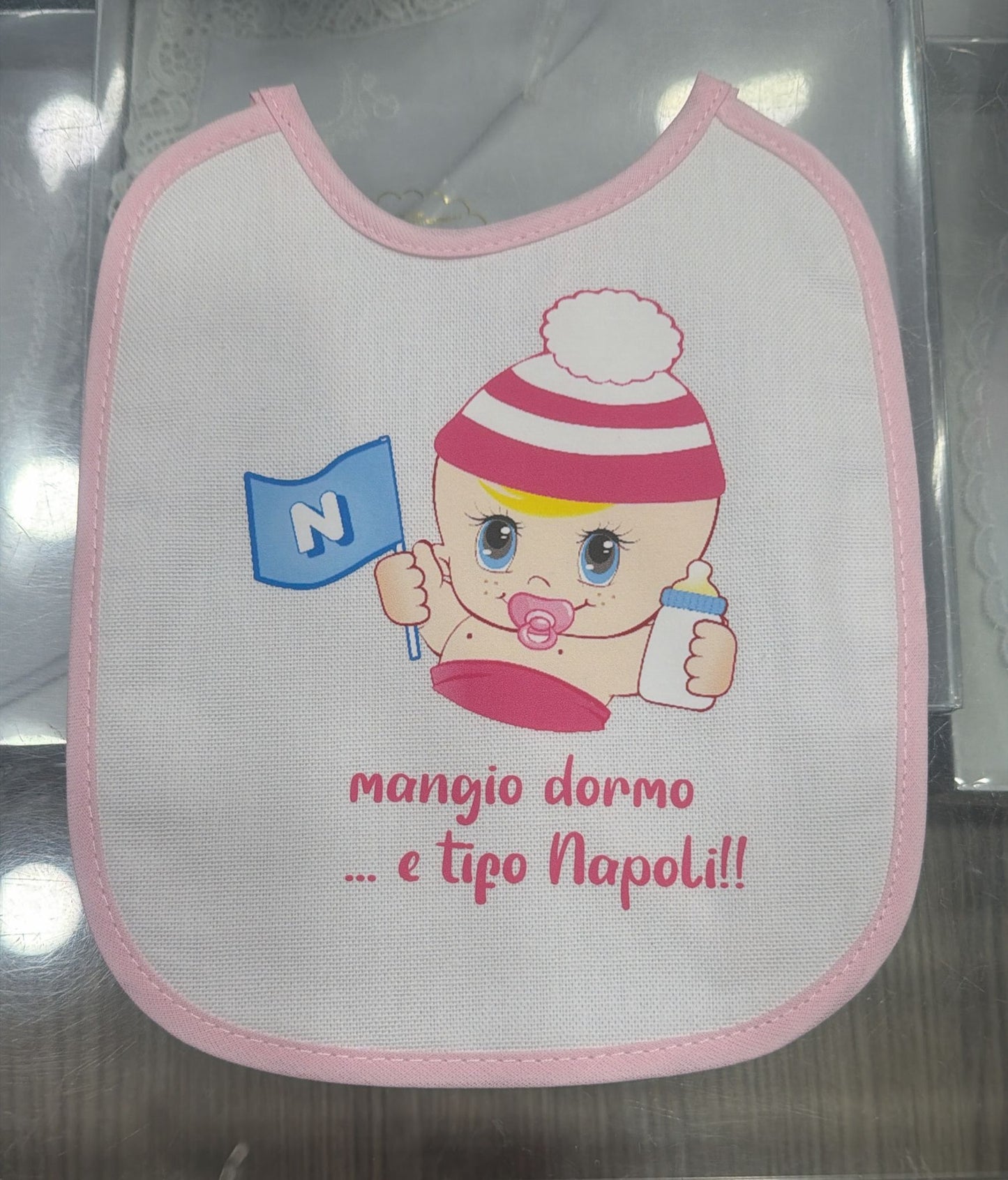 Bavetto Neonato Divertente Napoletano in Cotone – Bavaglino con Frasi Simpatiche Rosa Baby