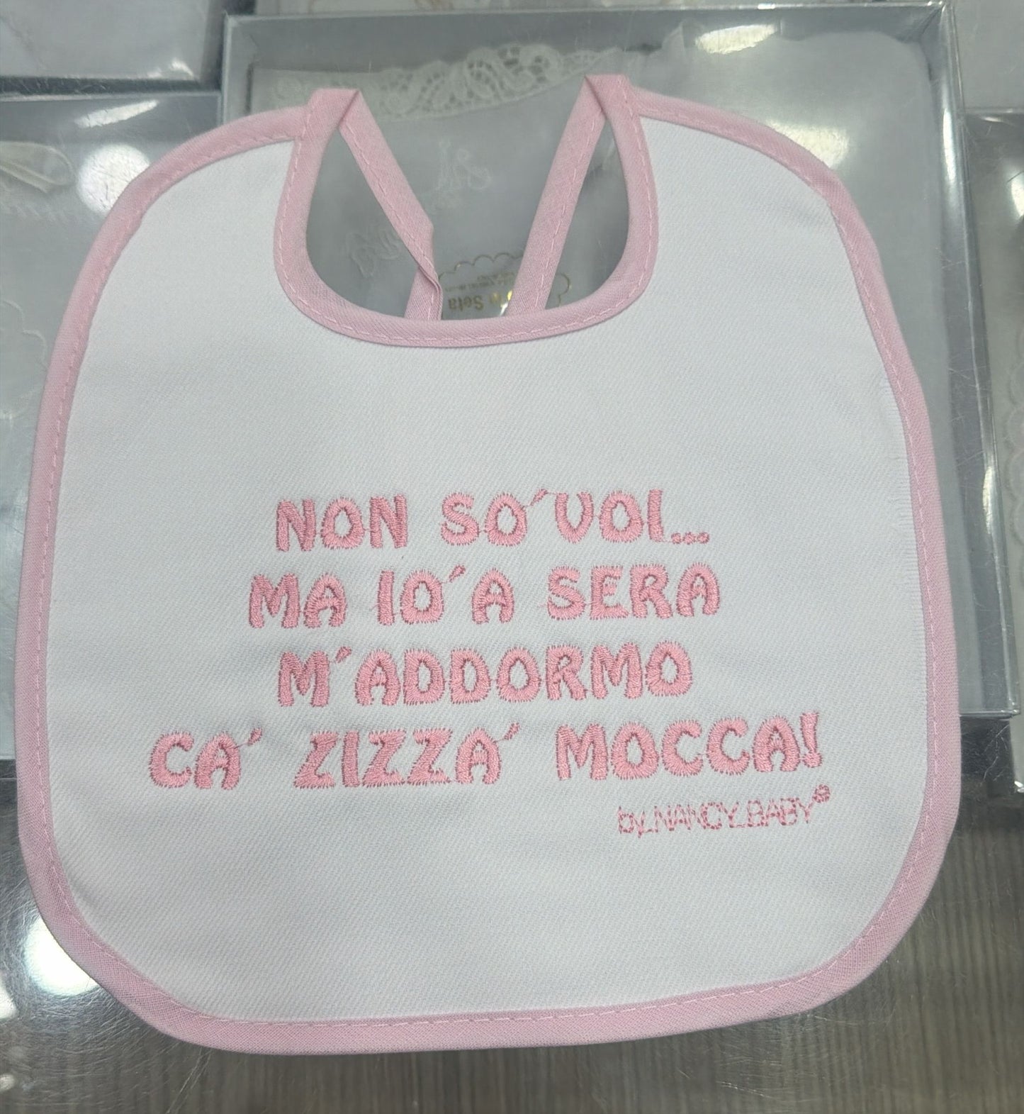 Bavetto Neonato Divertente Napoletano in Cotone – Bavaglino con Frasi Simpatiche Rosa Baby