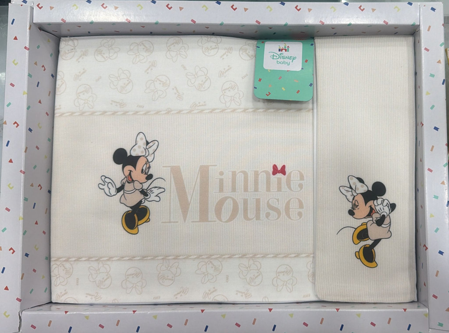 Completo Lenzuola Lettino Disney Baby Topolino e Minnie 100% Cotone 3 Pezzi