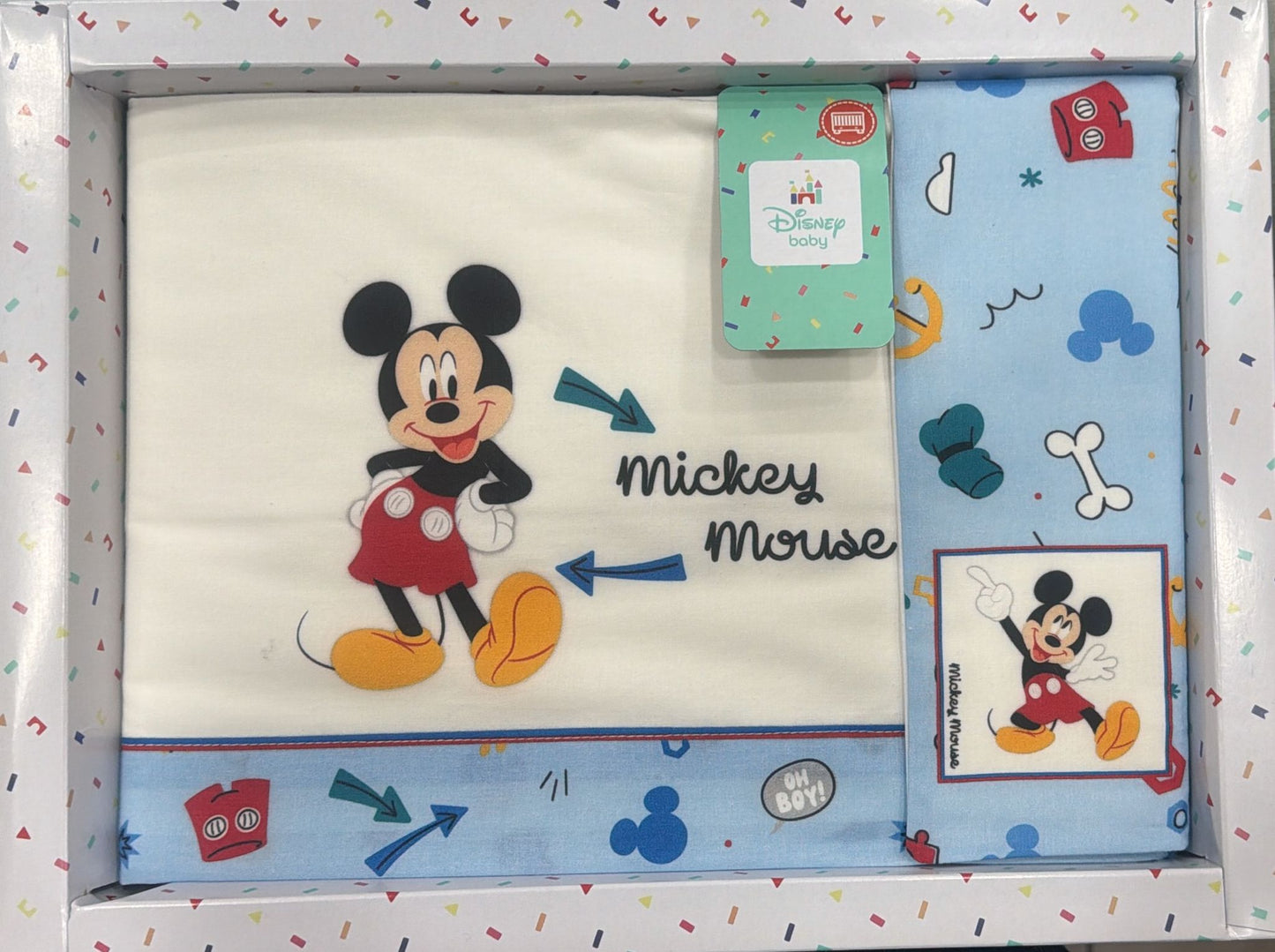 Completo Lenzuola Lettino Disney Baby Topolino e Minnie 100% Cotone 3 Pezzi