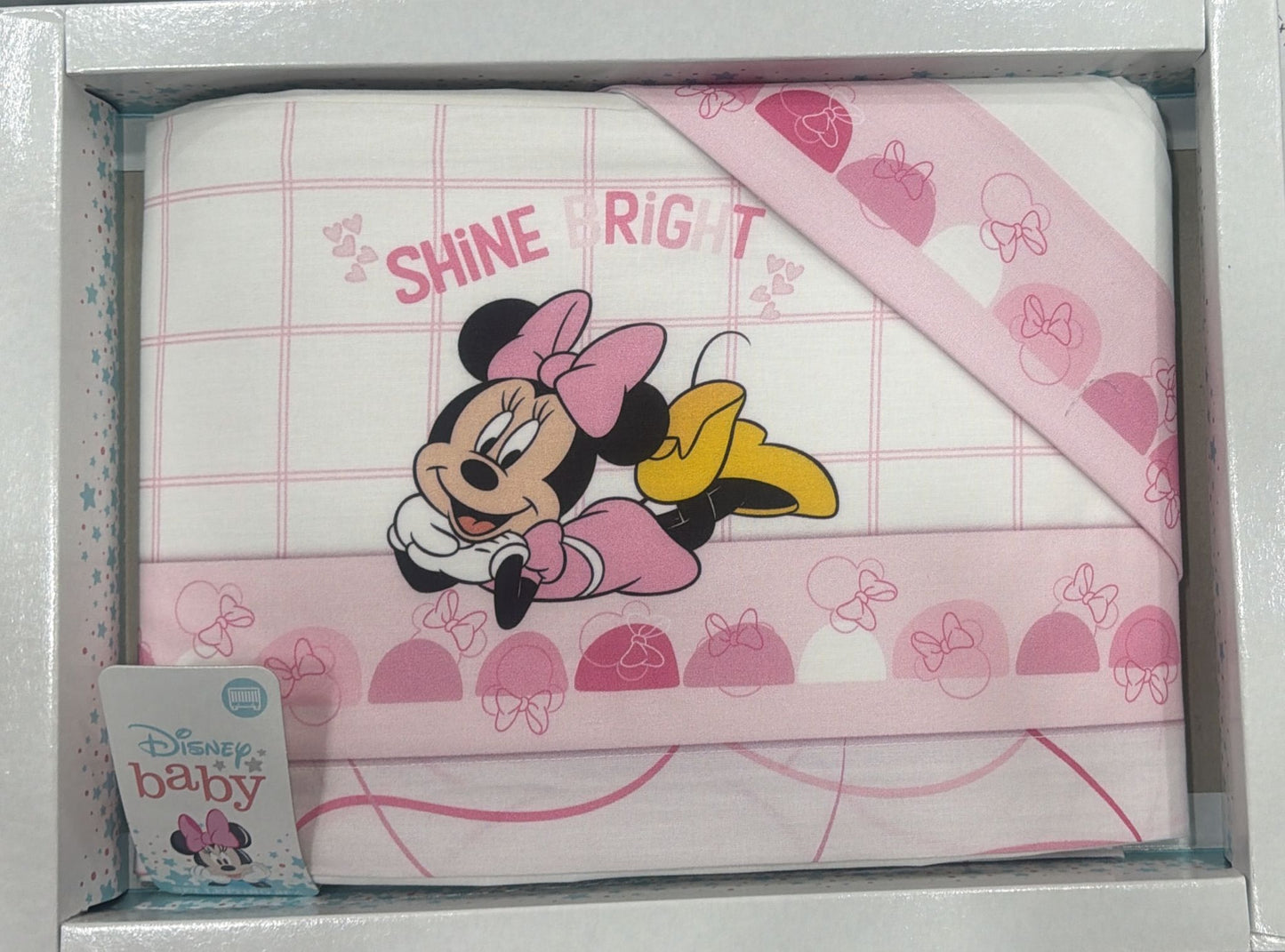 Completo Lenzuola Lettino Disney Baby Topolino e Minnie 100% Cotone 3 Pezzi