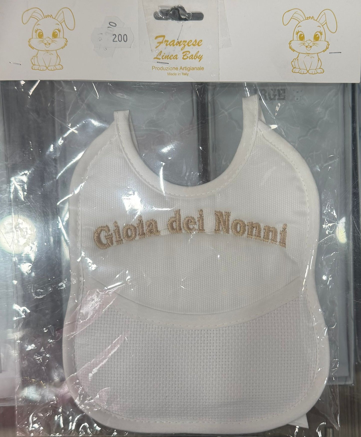 Bavetta Ricamata Neonato con Tasca e Tela Aida Personalizzabile