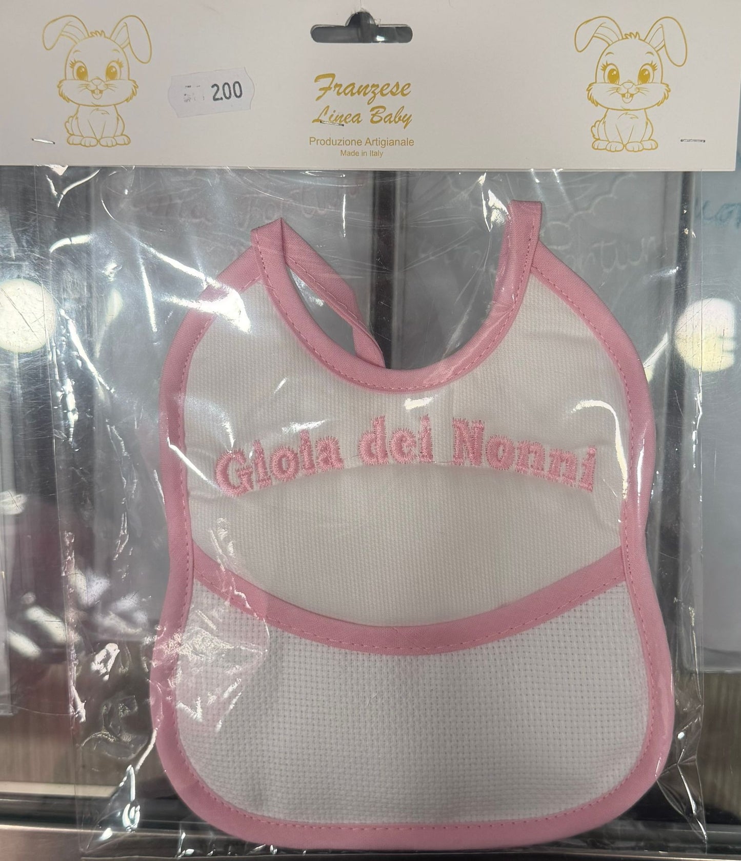Bavetta Ricamata Neonato con Tasca e Tela Aida Personalizzabile