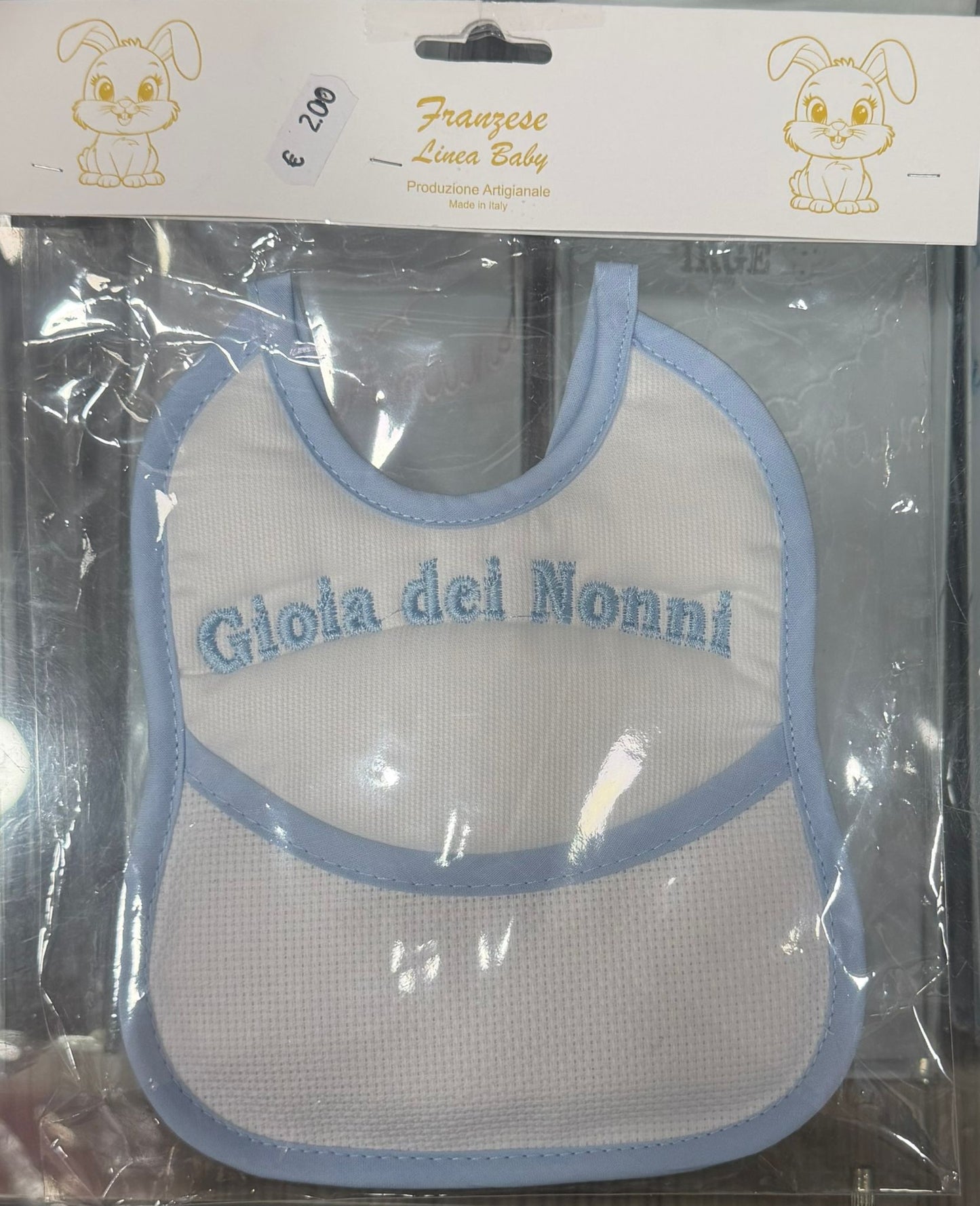 Bavetta Ricamata Neonato con Tasca e Tela Aida Personalizzabile