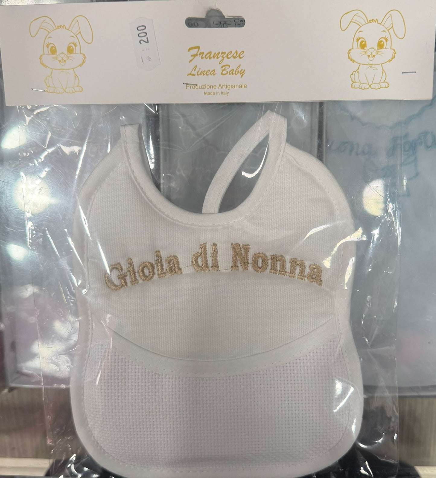 Bavetta Ricamata Neonato con Tasca e Tela Aida Personalizzabile