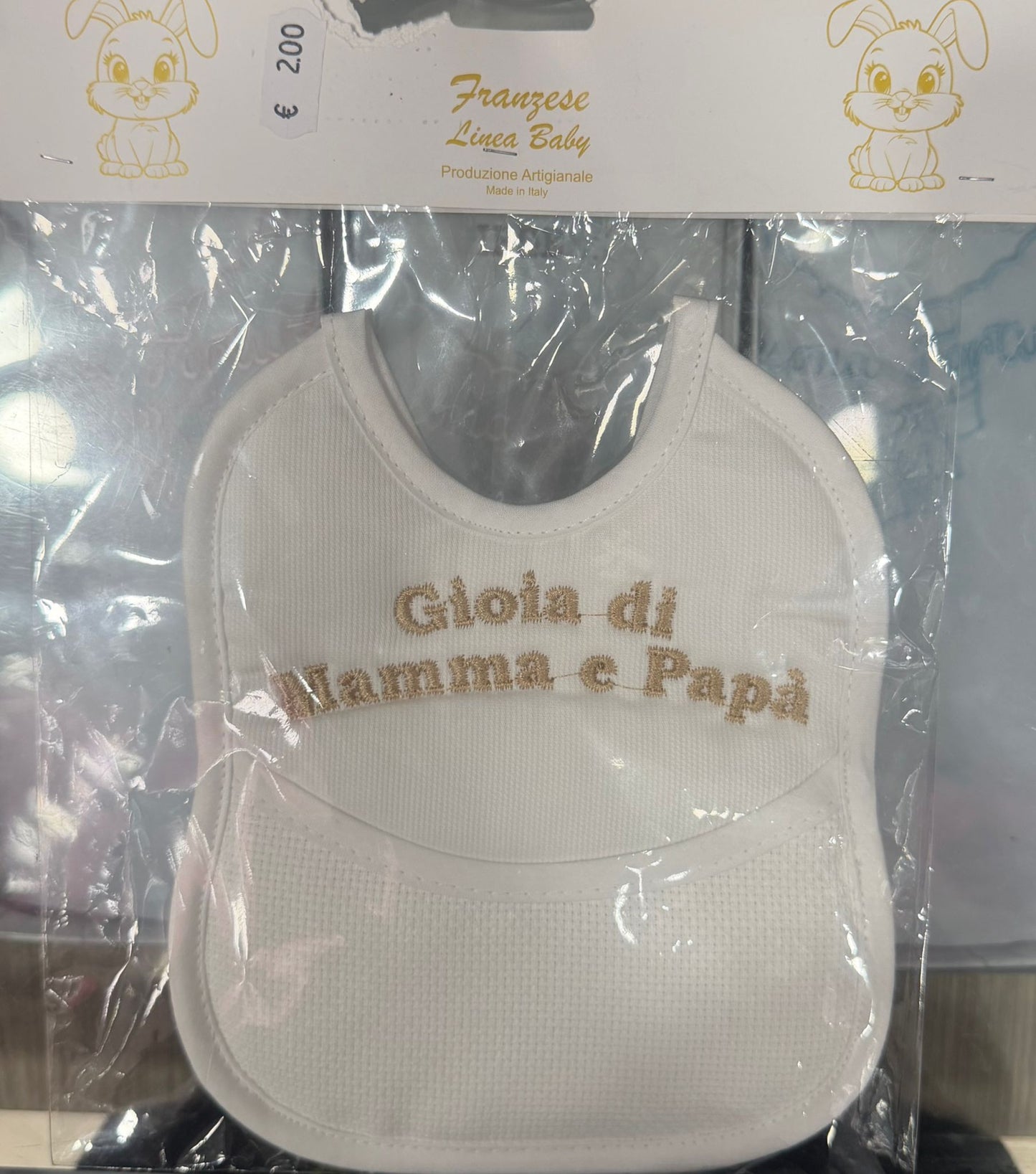 Bavetta Ricamata Neonato con Tasca e Tela Aida Personalizzabile