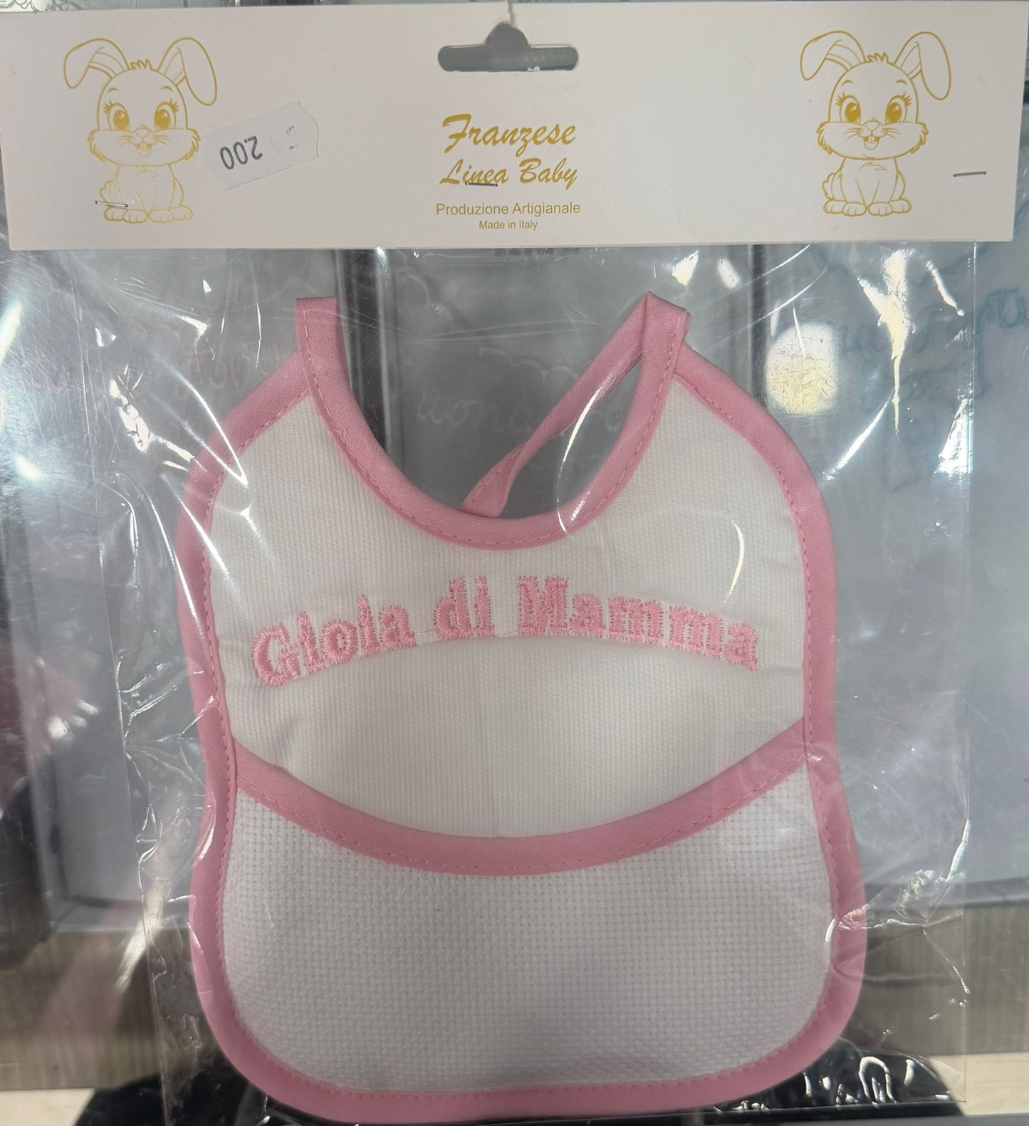 Bavetta Ricamata Neonato con Tasca e Tela Aida Personalizzabile