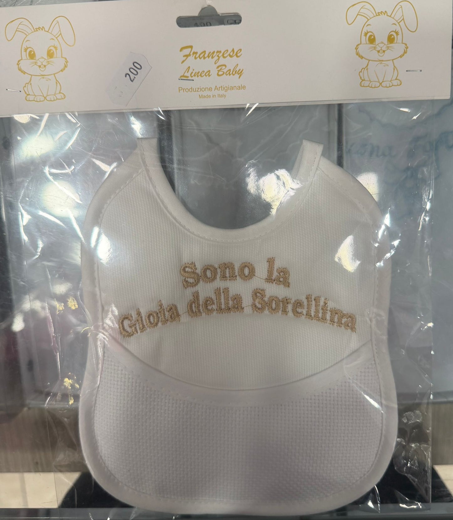 Bavetta Ricamata Neonato con Tasca e Tela Aida Personalizzabile