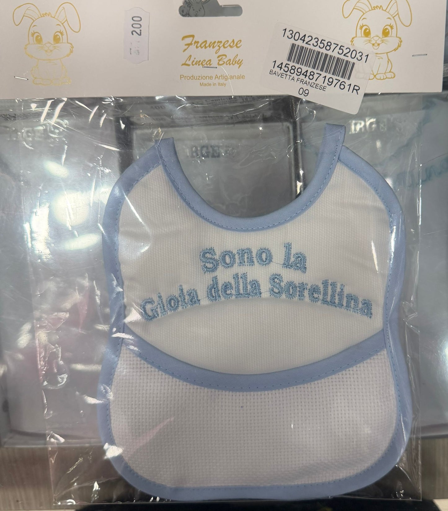 Bavetta Ricamata Neonato con Tasca e Tela Aida Personalizzabile