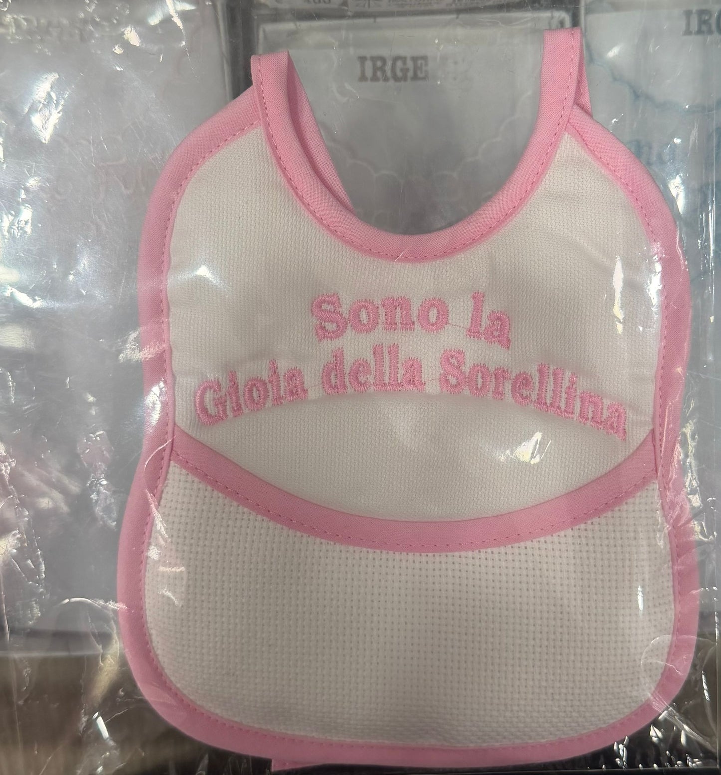 Bavetta Ricamata Neonato con Tasca e Tela Aida Personalizzabile