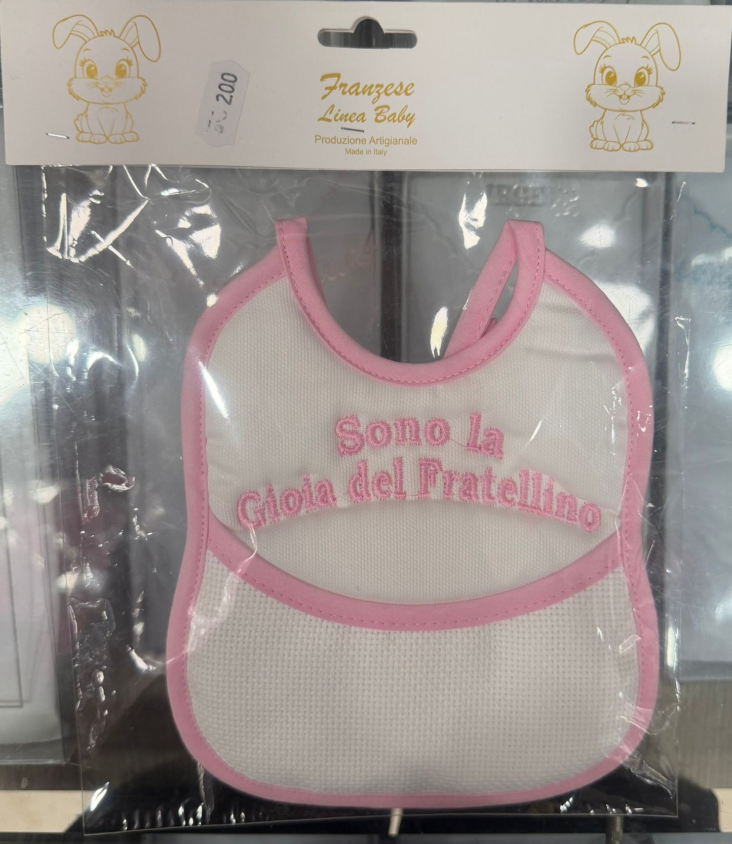 Bavetta Ricamata Neonato con Tasca e Tela Aida Personalizzabile