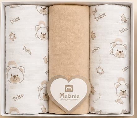 Quadrati di Garza Melanie Dolce 70x70 cm Set 3 Pezzi per Neonato Art. BA004