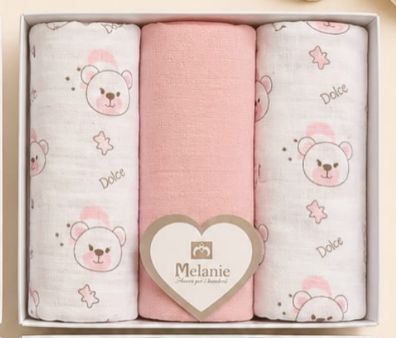 Quadrati di Garza Melanie Dolce 70x70 cm Set 3 Pezzi per Neonato Art. BA004