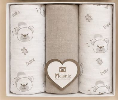 Quadrati di Garza Melanie Dolce 70x70 cm Set 3 Pezzi per Neonato Art. BA004