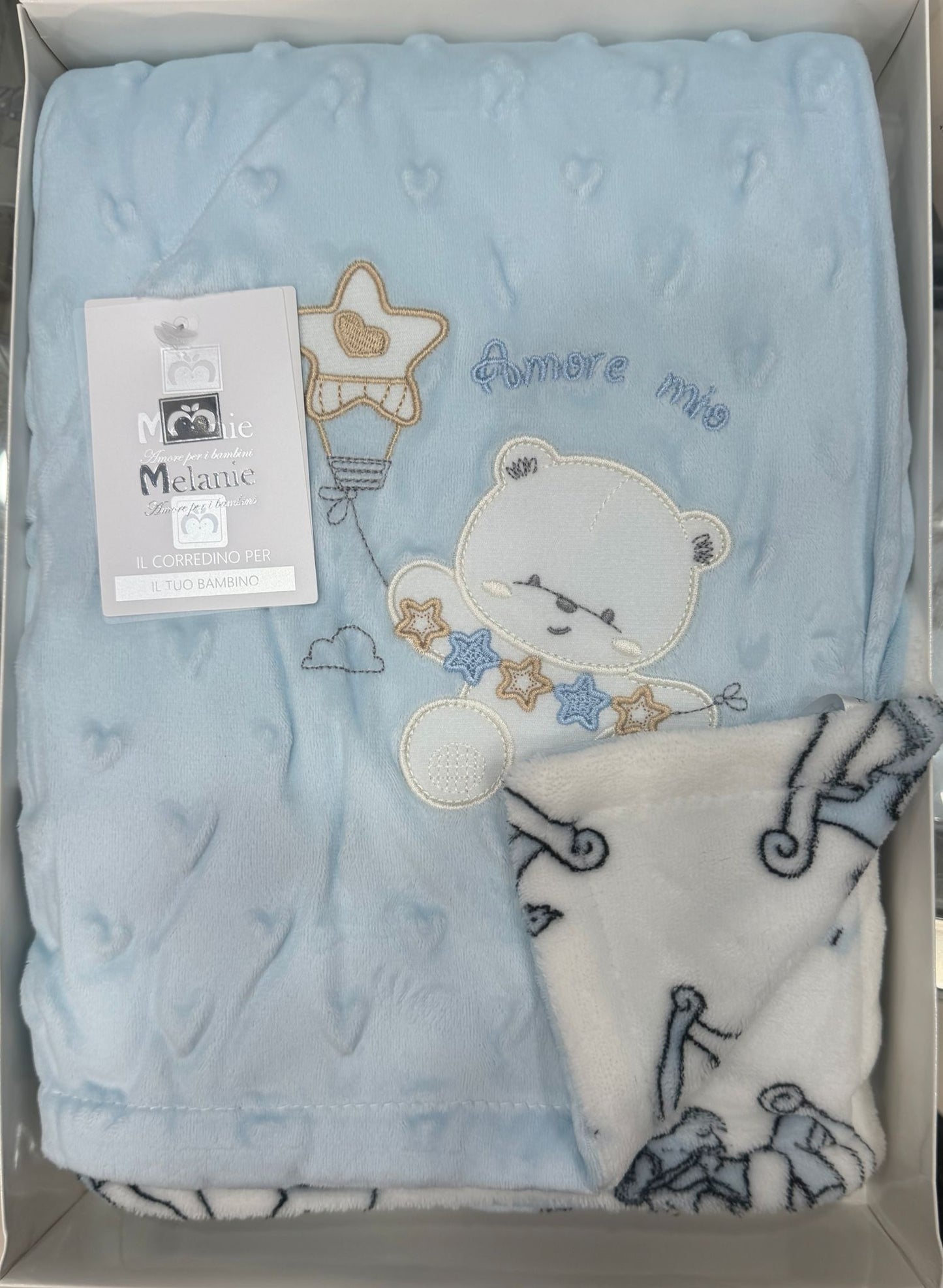 Copertina Neonato Double Face Melanie CD73 Ricamo 1 – Coperta Morbida 100x130 cm
