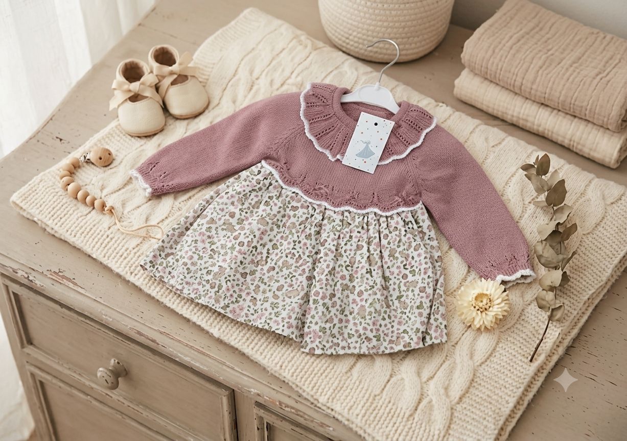 Vestitino Neonata in Maglia e Fantasia Floreale CJ700-1