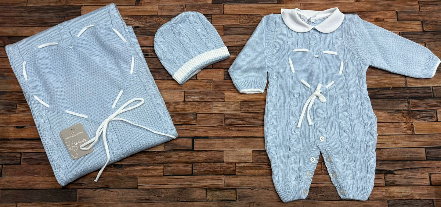 Set 3 Pezzi Neonato Nazareno Gabrielli NG-3488 Tutina Coperta e Cappellino 100% Acrilico