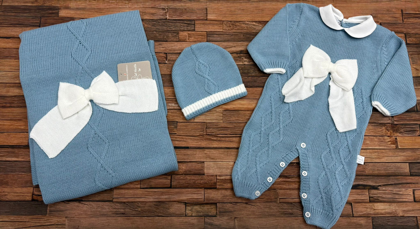 Set Neonato 3 Pezzi Tutina Coperta e Cappello in Maglia Nazareno Gabrielli NG-3488