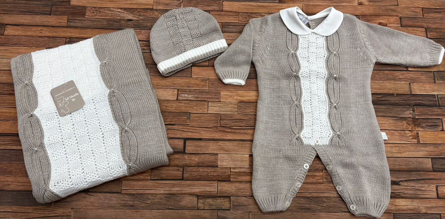 Set 3 Pezzi Neonato Nazareno Gabrielli NG-3488 Tutina Coperta e Cappellino 100% Acrilico