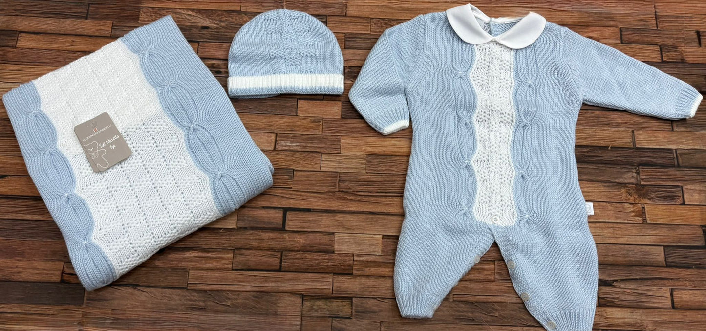 Set 3 Pezzi Neonato Nazareno Gabrielli NG-3488 Tutina Coperta e Cappellino 100% Acrilico