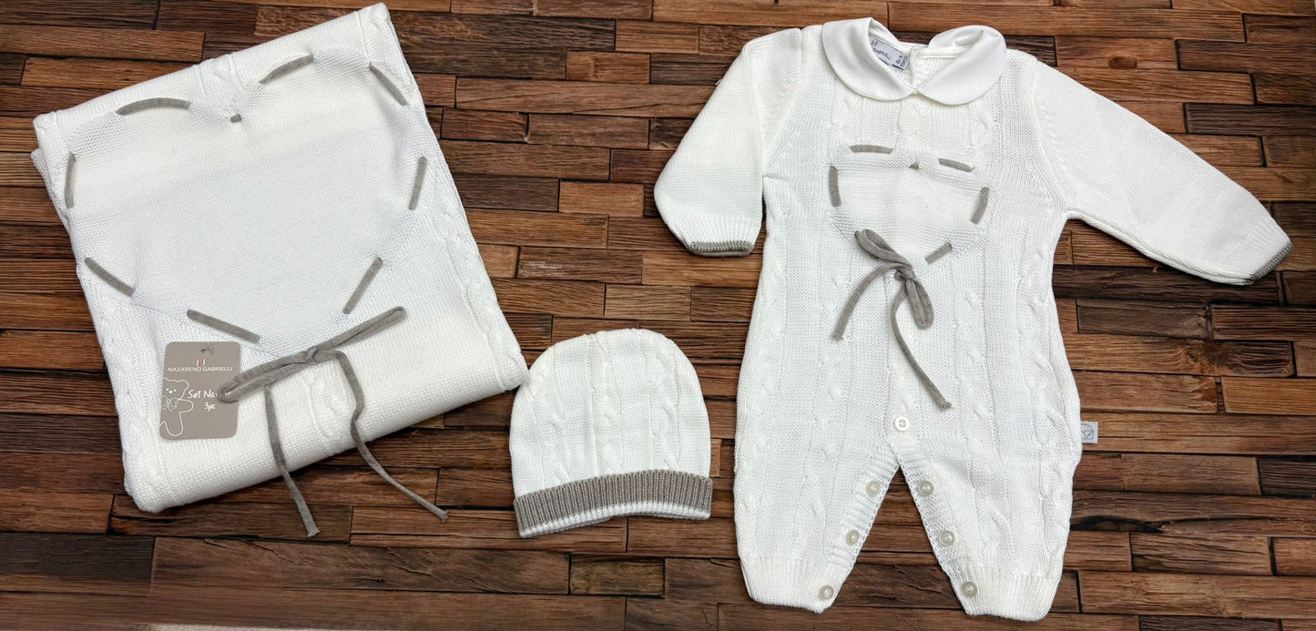 Set 3 Pezzi Neonato Nazareno Gabrielli NG-3488 Tutina Coperta e Cappellino 100% Acrilico