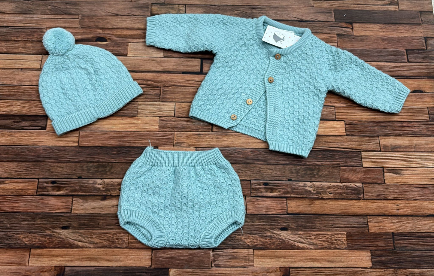 Completo Neonato in Maglia con Cappellino Ref. 350/2 Beige Cielo Verde Salvia Cipolla