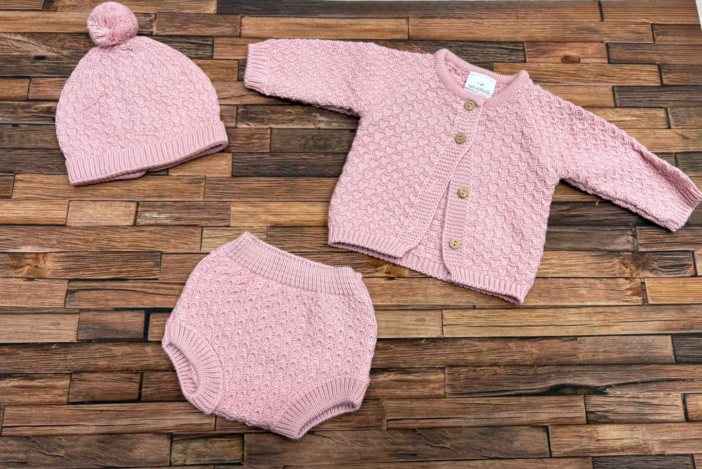 Completo Neonato in Maglia con Cappellino Ref. 350/2 Beige Cielo Verde Salvia Cipolla
