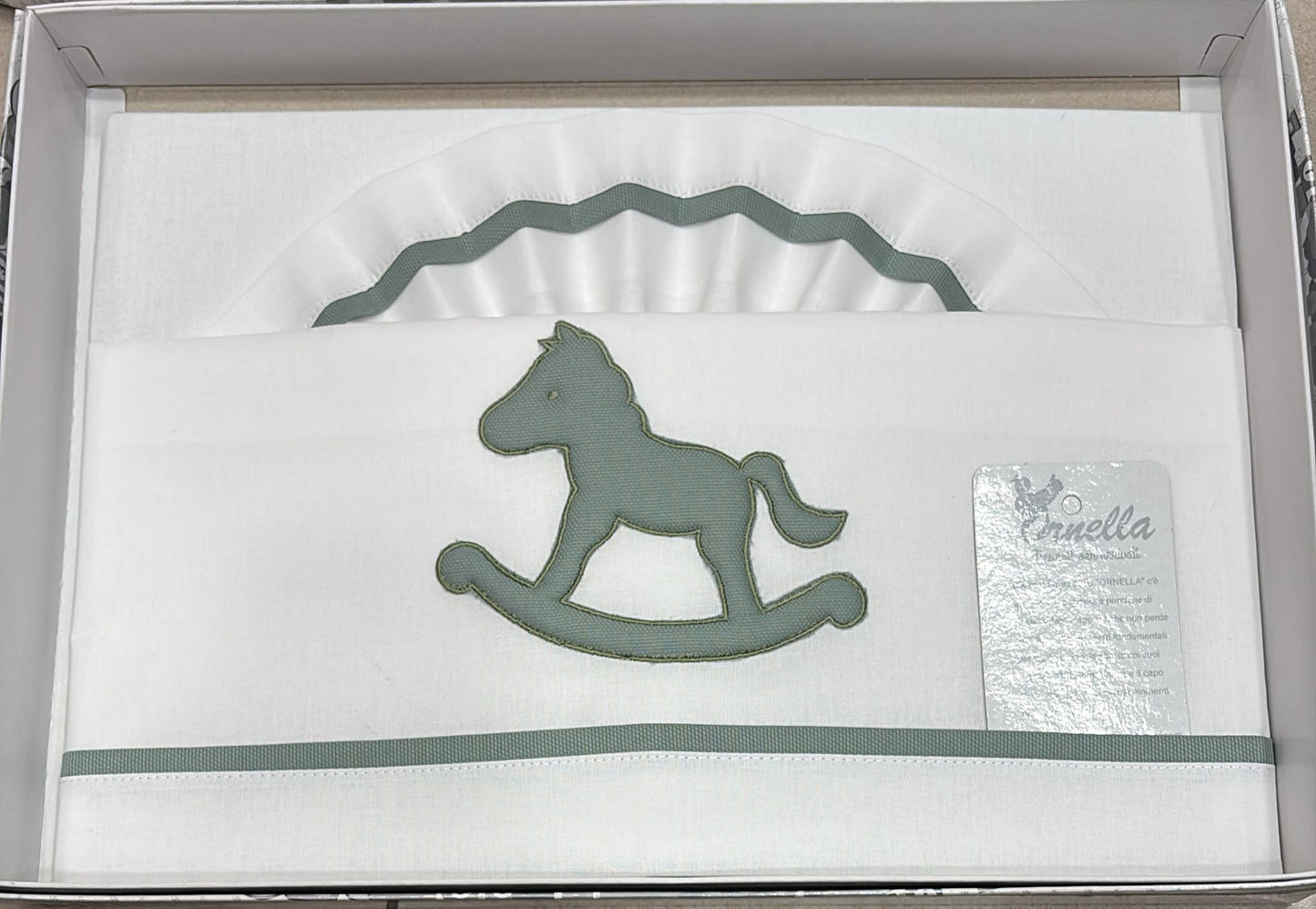 Lenzuola Culla Ornella 90x120 cm 100% Cotone con Cavalluccio Ricamato