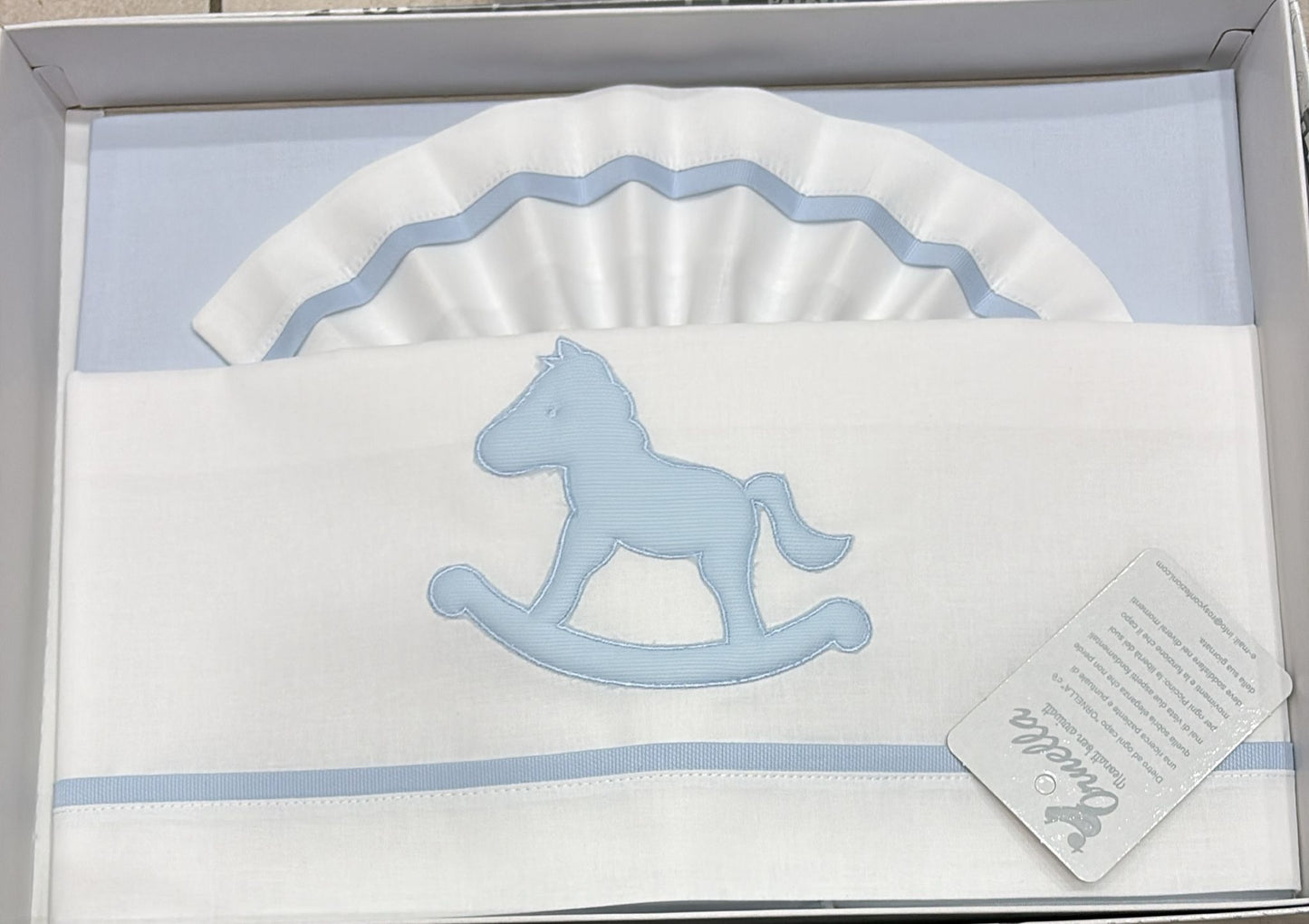 Lenzuola Culla Ornella 90x120 cm 100% Cotone con Cavalluccio Ricamato