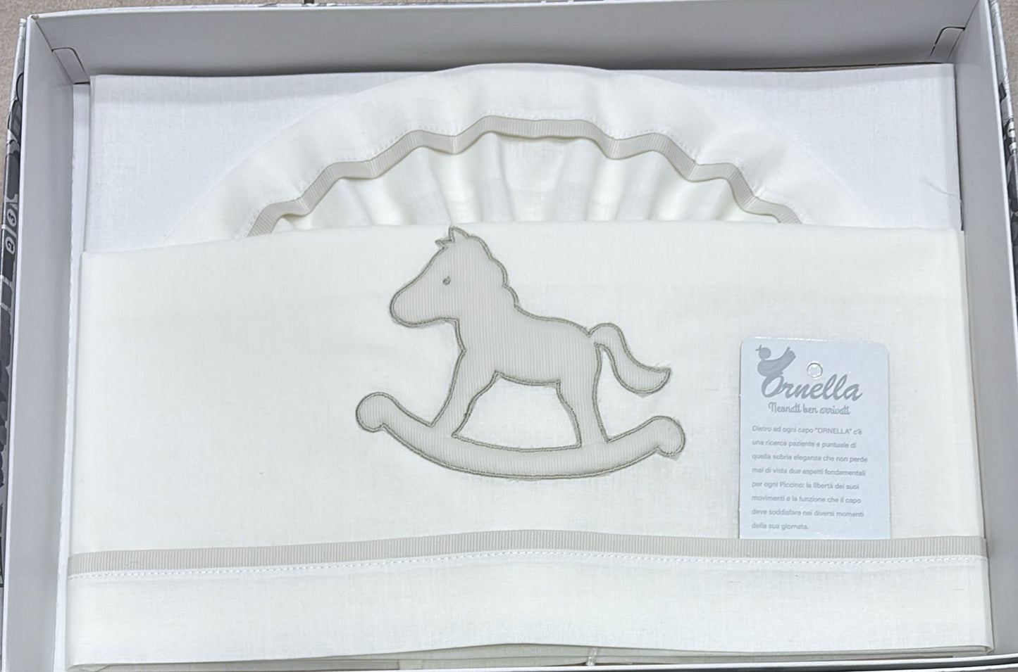 Lenzuola Culla Ornella 90x120 cm 100% Cotone con Cavalluccio Ricamato