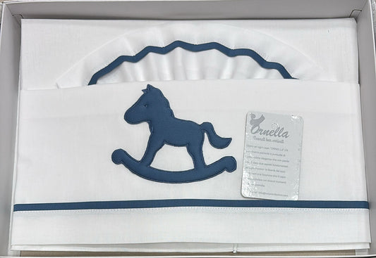 Lenzuola per passeggino Ornella 90x120 cm 100% Cotone con Cavalluccio Ricamato