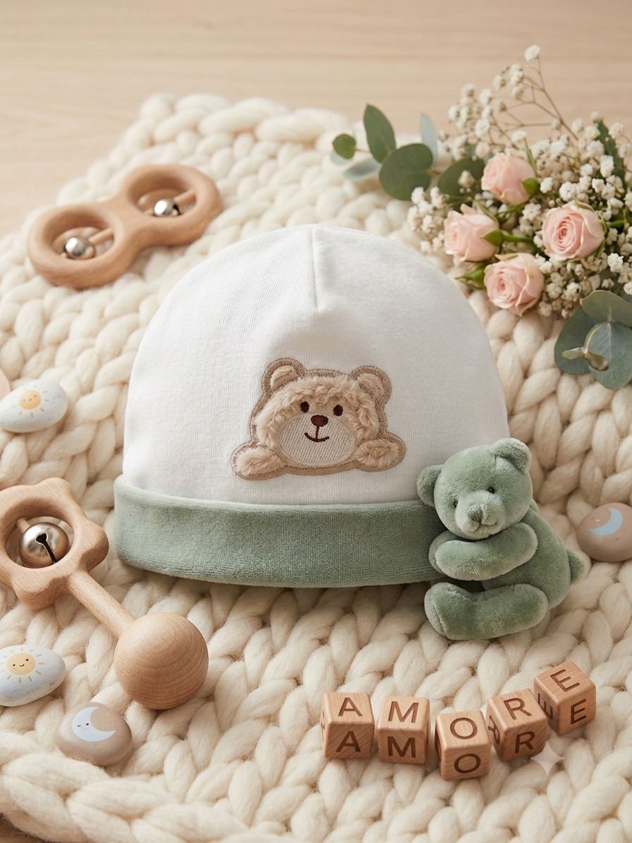 Cappellino Neonato in Ciniglia Tenerotti Art. 45 510 – Verde e Biscotto