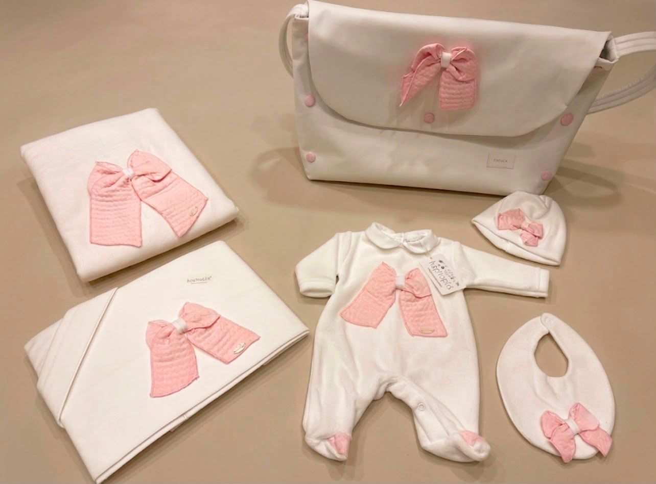 Set Borsa Ecopelle Hophoplà Made in Italy con Fiocco – Corredino Nascita 6 Pezzi