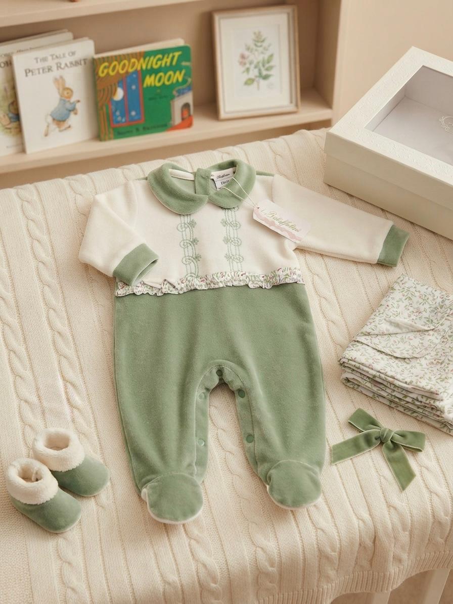 Tutina Neonato in Ciniglia con Colletto Ricamato – I Batuffolini B548/12F