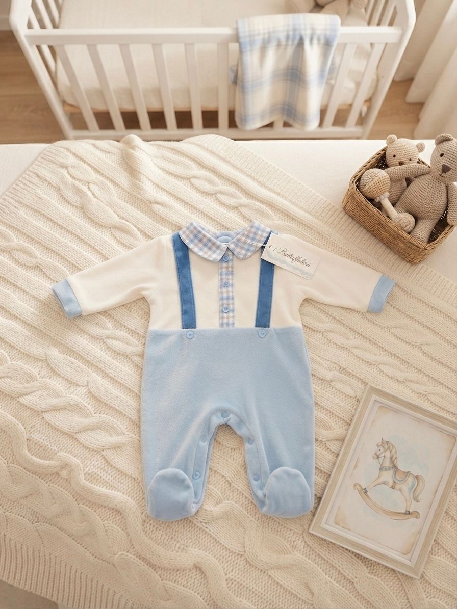 Tutina in Ciniglia Neonato Elegante con Effetto Salopette – I Batuffolini B548/14M