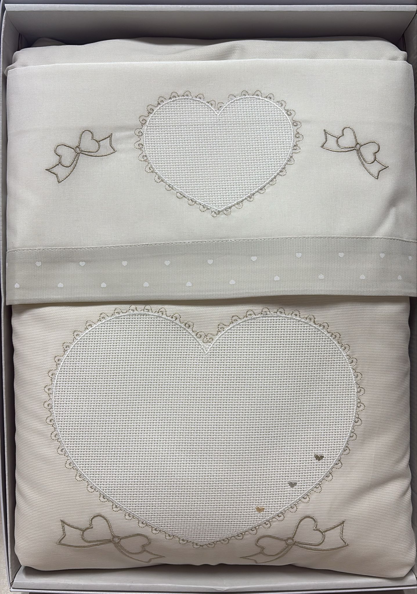 Set 4 Pezzi Coordinato Culla 100% Cotone con Cuore Ricamato – Ornella